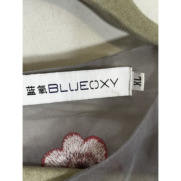 Retro Floral Mesh Maxi Dress Gray XL Whimsical Romantic Fairy Sheer Colorful Art - Picture 6 of 10